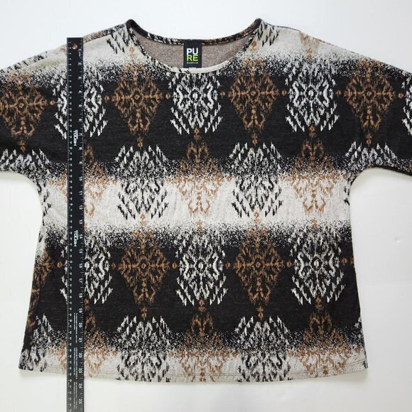 Pure Essence Urbanology Stretch Sweater Knit Top Medium Black Brown White Nordic - Picture 7 of 9